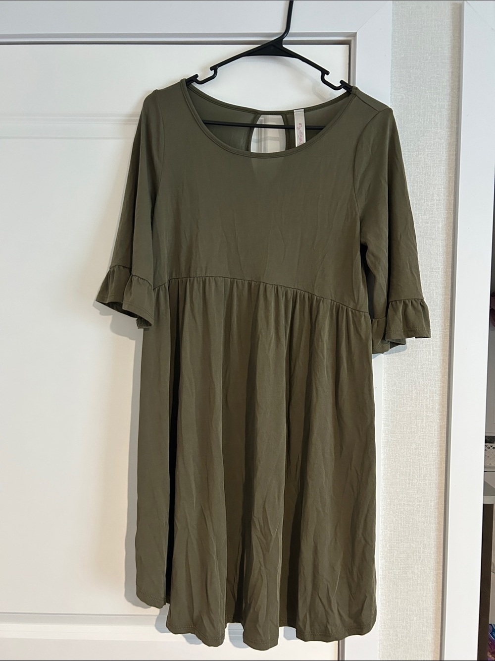 Olive Green Ruffle Sleeve Babydoll Dress